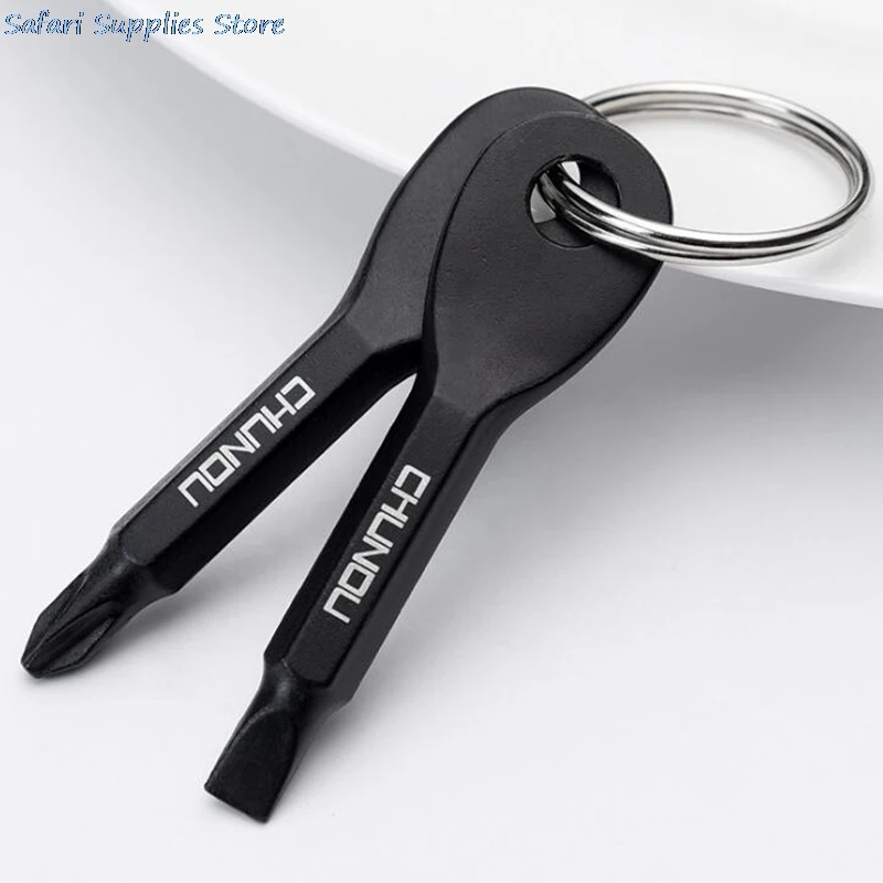 1set z nehrdzavejúcej ocele viacerých nástrojov kľúča prsteň EDC skrutkovač set vrecko na vonkajšie náradie sada Multitools keychain sliver čierny
