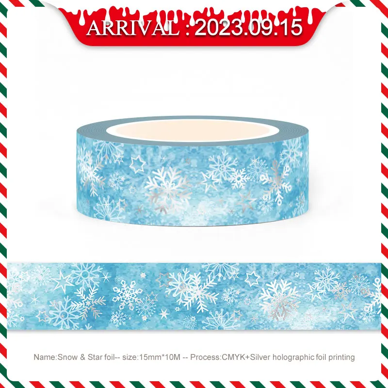 1x 10m Deco Strieborná snehová fólia vianočné stromčeky rukavica Santa Claus Snehuliak maskovacia páska na Washi Tape na scrapbookingové potreby