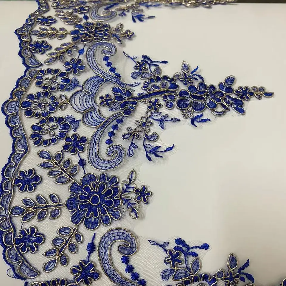 1yard 23 cm široké modré vlákno zlato zlatá stehenná výšivka čipkany Domáca textilná šnúra šnúrka Dance Trims Drest Detské oblečenie