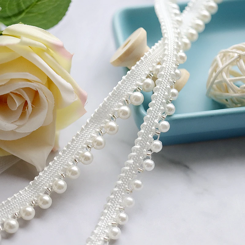 1yard DIY ručne šité biele perlové korálky BRID LACE Svadobné šaty Svadobné sukne