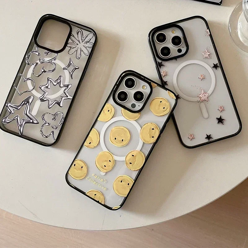 2,0 Akrylová čierna hraničná hviezda Star Case Puzdet Puzdro pre iPhone 11 12 13 14 15 16 pro maximálne puzdro pre iPhone 15 16 Pro Max