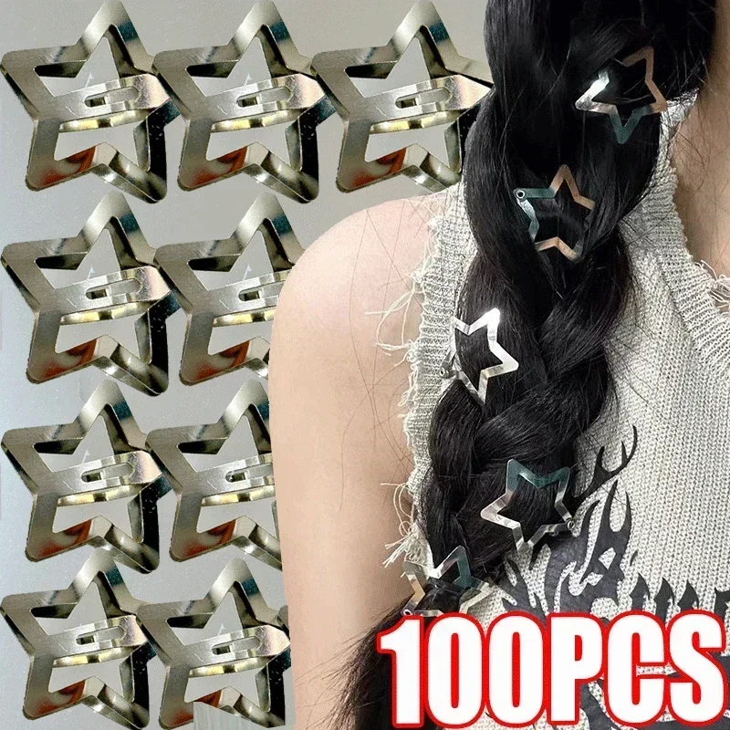 2-100ks Y2K Strieborné hviezdy Vlasy Zlato Filigree hviezdy kovové sklony do vlasov pre deti Dievčatá Side Hairgrip Barrettes pre ženy