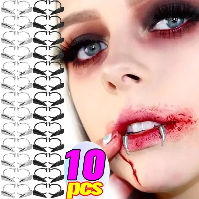 2/10ks z nehrdzavejúcej ocele Prispôsobené ostré zuby falošné piercingové prsteň Punk prehnané šperky pre ženy gotické telové šperky