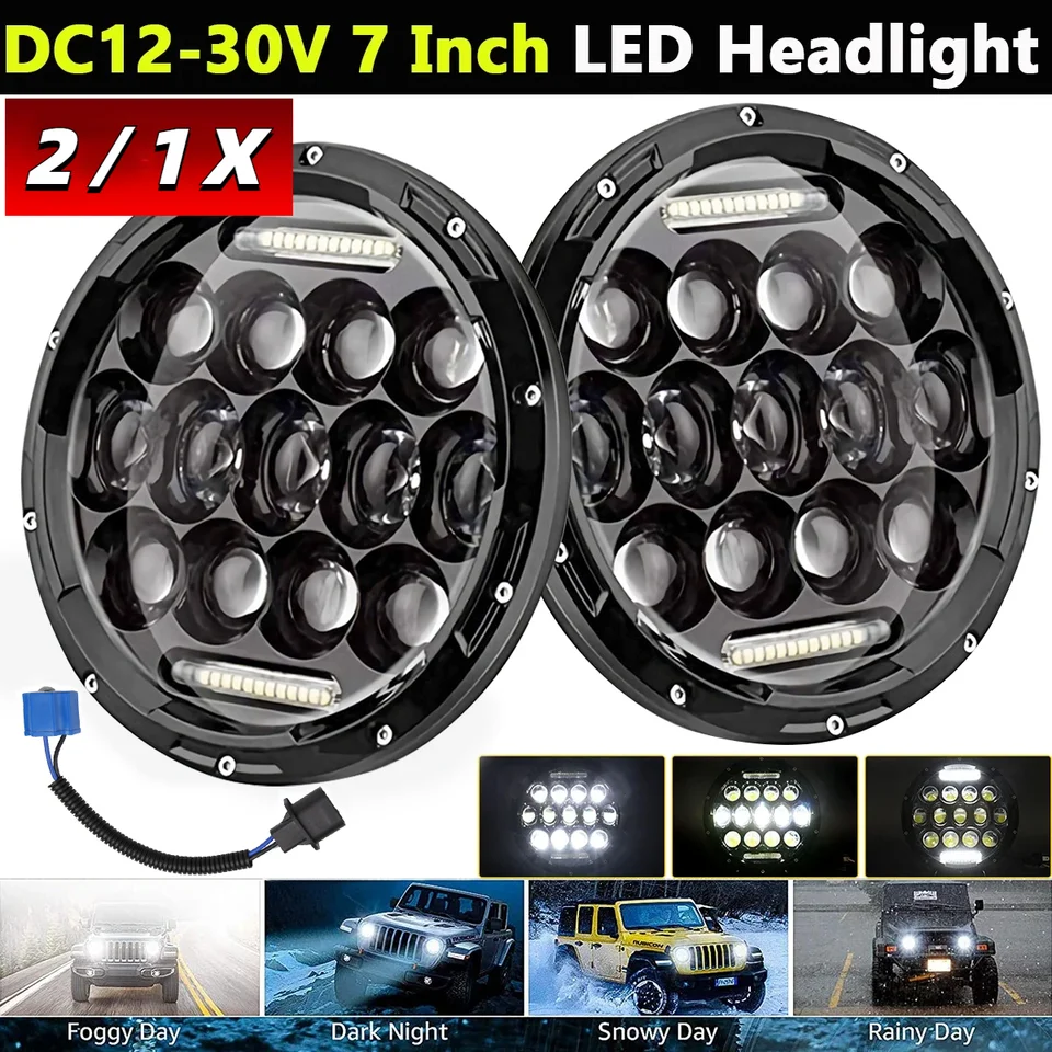 2/1ks 7 palcové LED svetlomety H4 vysoké nízky lúč okrúhle autá Bežné svetlá pre Jeep Wrangler Harley
