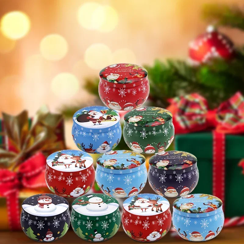 2,2 oz mini vianočná tinkplate okrúhle cukrovinky plechovka Candy Tin na darovanie vianočných voňavých plechových nádob na kontajner na sviečky