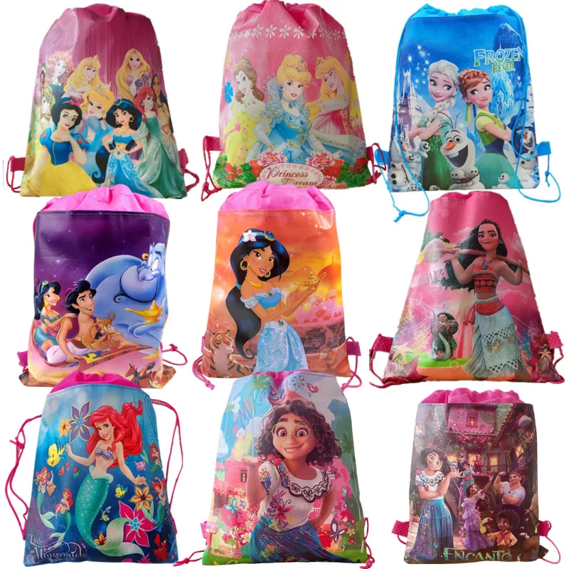 2/22ksc Disney Mermaid Jasmine Frozen Six Princezná netkaná šnúrka batoh v taške Kid k narodeninám oslava Encanto Gift Bag Supplies