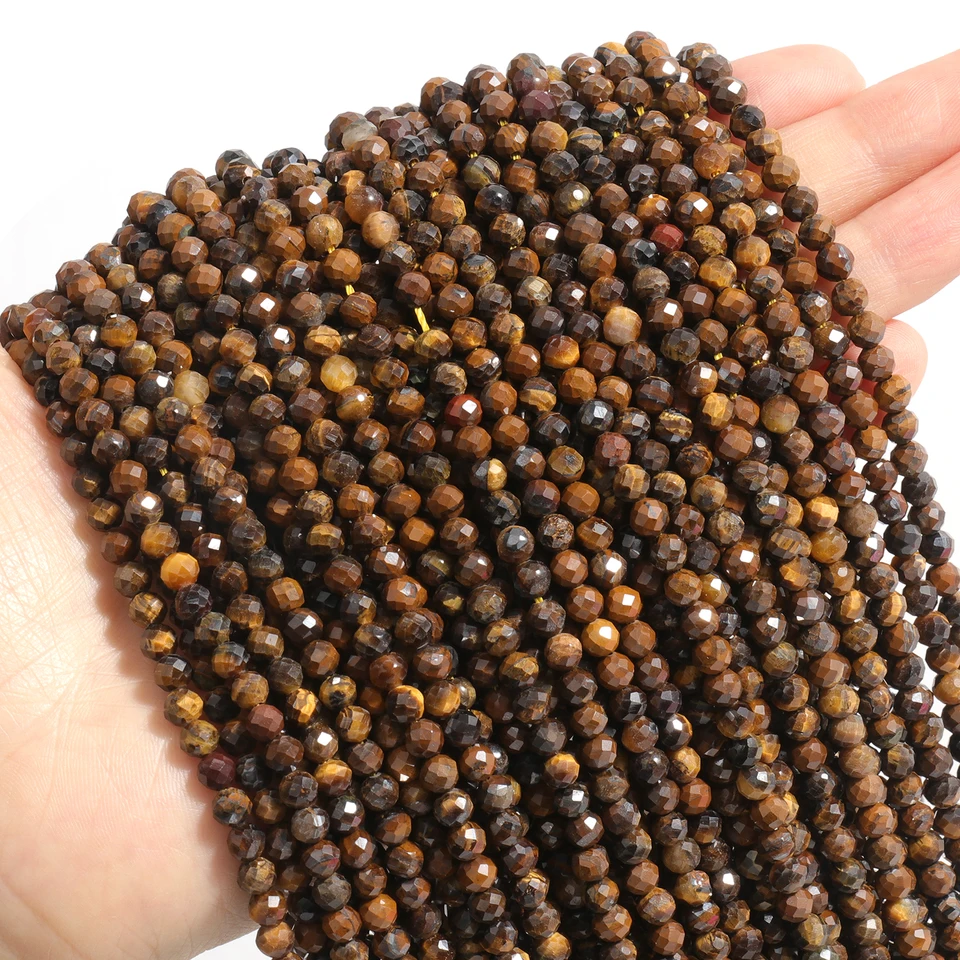 2/3/4 mm facetované žlté tigerové oko z prírodného kameňa okrúhle korálky pre šperky na výrobu DIY náhrdelníkových náramkov 15 ''