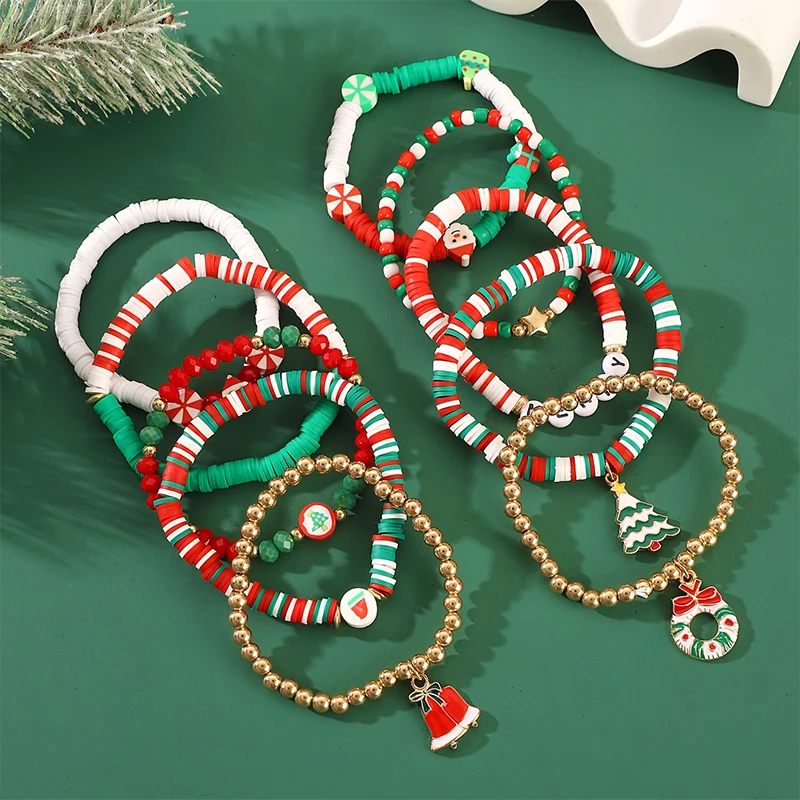 2/3/5ks vianočný korálkový náramok Veselé Vianoce Soft Clay Santa Claus vianočný strom prívesok Náramky pre dospelých