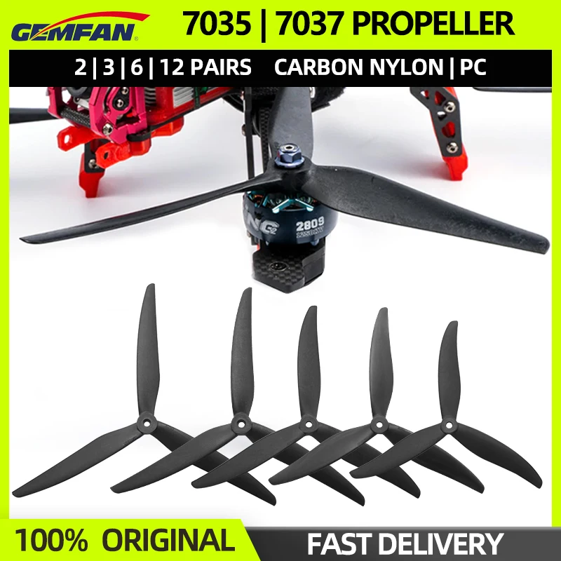 2/3/6/12pairs Gemfan Drone vrtule Cinelifter 3 Blade Resss CW/CCW 7035 7037 uhlíkový nylon/PC účinné 3-lopatky pre FPV Drone