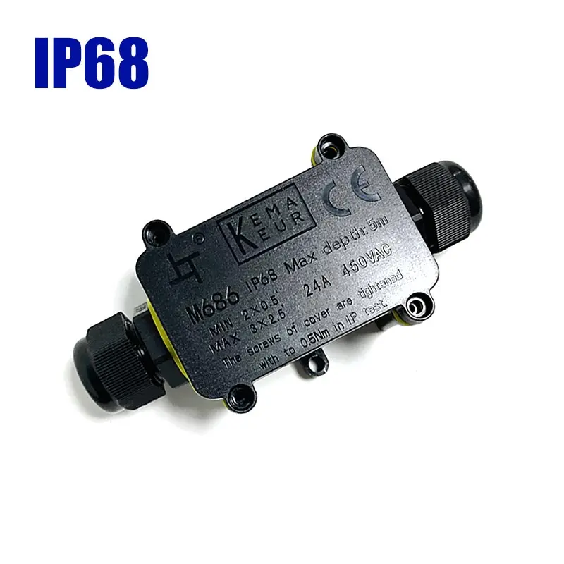 2/3 Cesta vonkajšia vodotesná spojovacia skrinka IP68 LED Terminál blok 3p 6-12 mm elektrické zapojenie príslušenstva 450V 24A Retardér horenia