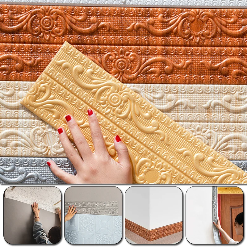 2,3 m*12cm 3D penové steny Stupeľne Stupeľky Služba Self Adhesive Vodotesná slepá doska Rohový pás Line Line Sticker