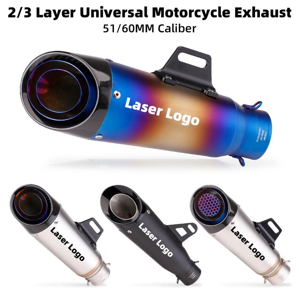 2 3 vrstvy 51 60 mm Motocykel SC výfukového výfukového výfukového výfukového výfuku pre ninja250 400 Z900 ZX6R10R R3 6 15 25 CBR300 500 650R MT07 09 GSX75