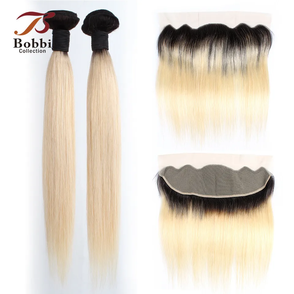 2/3 zväzky s čipkou 13x4 čelných frontálnych 10-30 palcov Dark Root Platinum Blonde 1B 613 REMY Straight Human Hair Weave Bobbi Collection