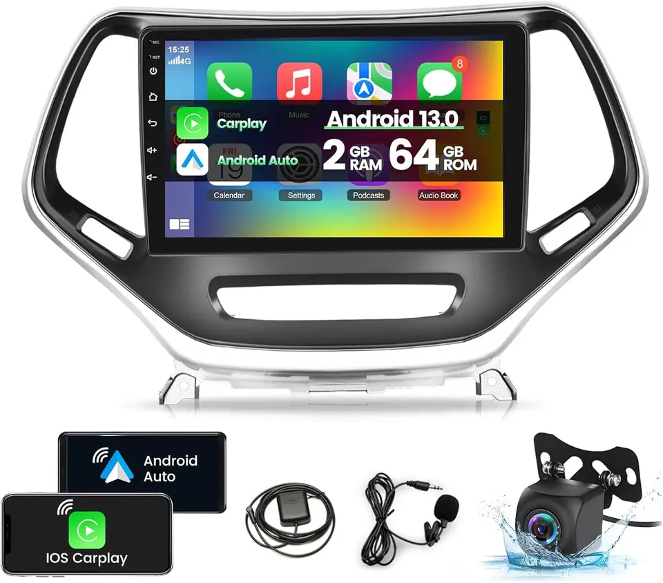 2+32 G Android 13 Cardio Radio pre Jeep Cherokee 2013-2018 10-palcový dotykový automobil stereo s Apple CarPlay/Android Aut/Bluetooth