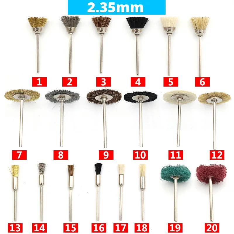 2,35 mm Veľkoobchod 1pcs Mini drôtené kefové koleso Mosadz oceľový drôtený kefka Sada Driem