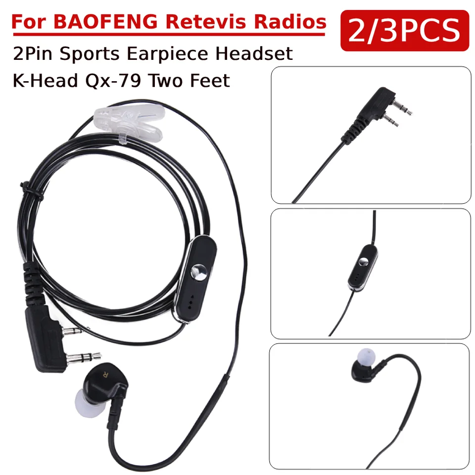 2/3ks Walkie Talkie slúchadlá slúchadlá Hluk Zhromaždenie slúchadlá slúchadlá PTT Mic Accessories Black for Baofeng Retivis Radios
