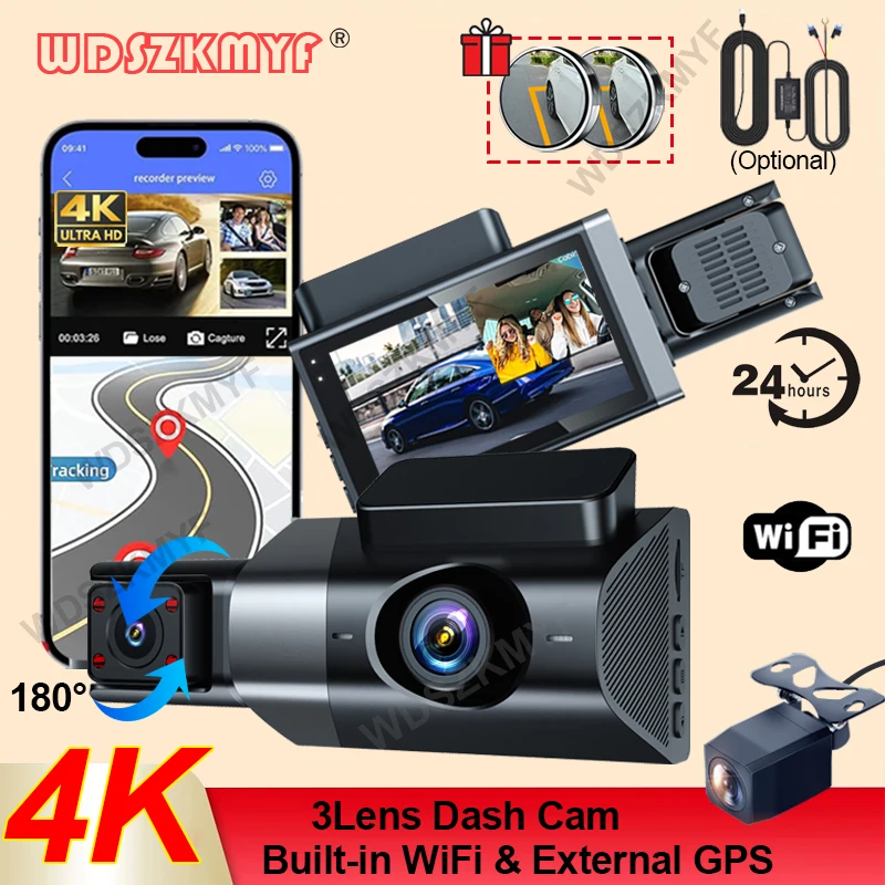 2/3LENS 4K DASKCAM pre autá DVR predné a zadné zobrazenie fotoaparátu WiFi GPS VIDEO RECORDER NIGHT VISION Parking Monitor