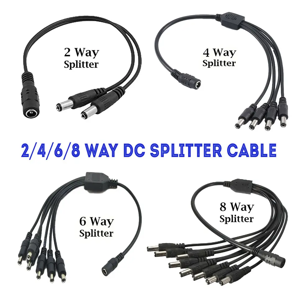 2 4 6 8 Way CCTV DC Power Splitter Adapter Cable pre bezpečnostnú kameru 12 V 9V PSU