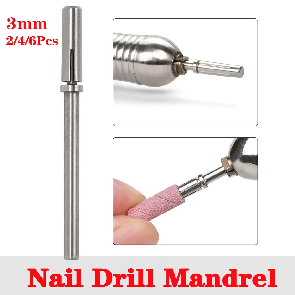 2/4/6 PCS 3 mm vŕtačka na nechty Mandrel bit oceľ zliatiny odolné na nechty Art Art Doplnky pre 3 mm brúsky