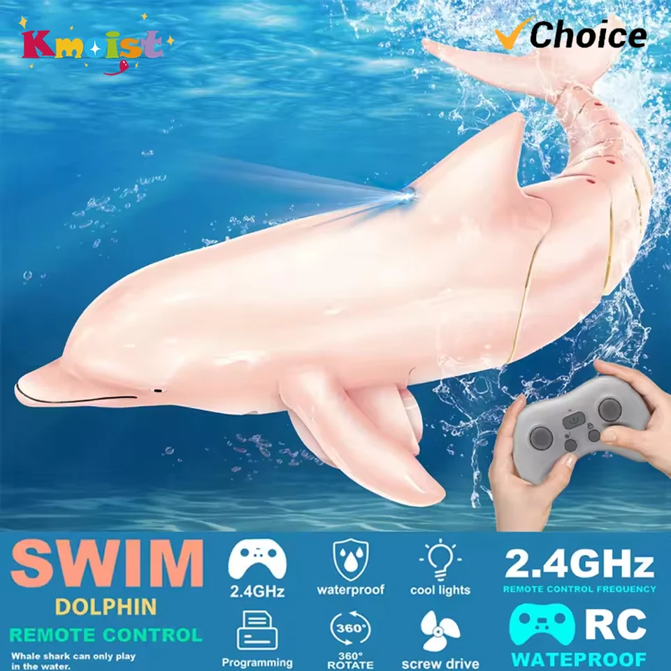 2,4G RC Dolphin Fish Toy Light Water Bazén Elektrický vodotesný diaľkový diaľkový ovládací prvok plávanie zvierací hračky pre chlapcov vianočný darček