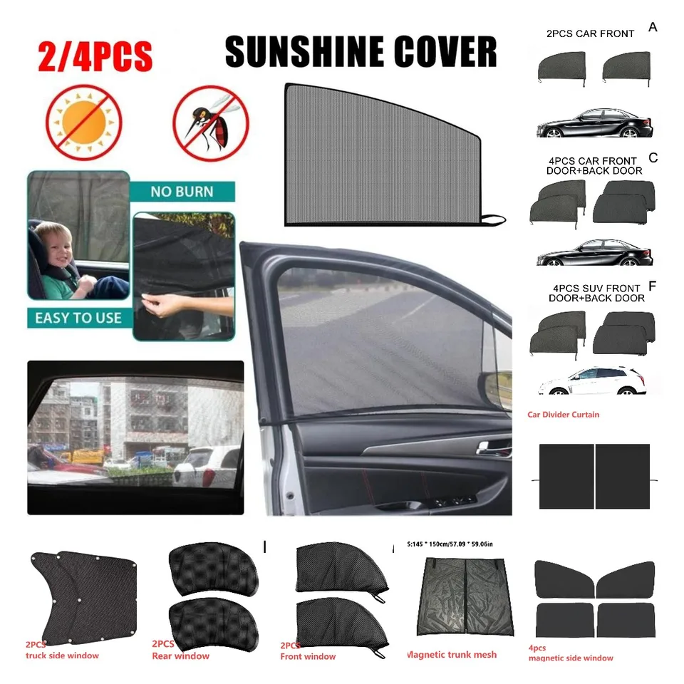 2/4ks auto slnečné záclony Sunshade Curtains Bočné okenné odtiene automobilov Ochrana Odpútaná repelentná sieťová sieť sieť Sunshade UV Sun Visor