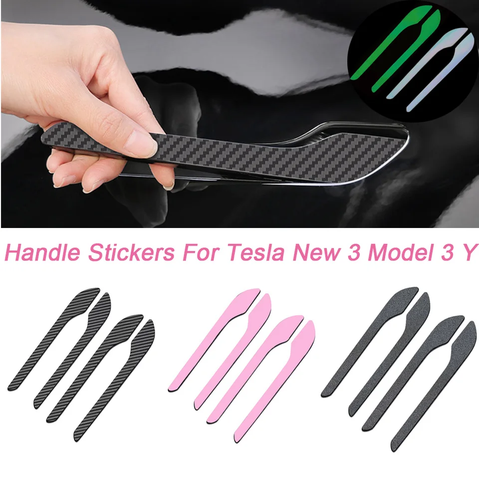 2/4ks nálepky na rukoväť vozidla pre dvere vozidla pre Tesla Model Y 3 Highland Anti-Scratch Dvere Ruck Rukoväť Protector Ochranná nálepka uhlíkových vlákien