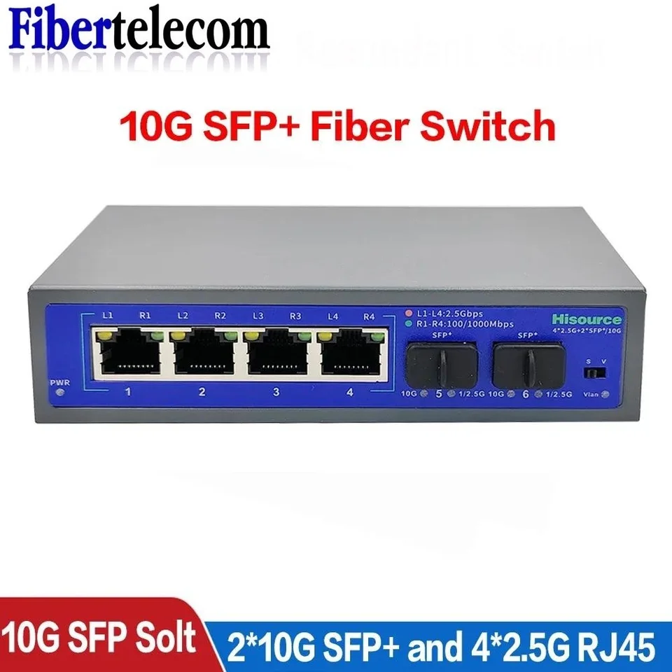 2,5 GB prepínač 4 port 2.5g Nespravený sieťový prepínač s 2 port 10GBE SFP+ Slot Home Setup
