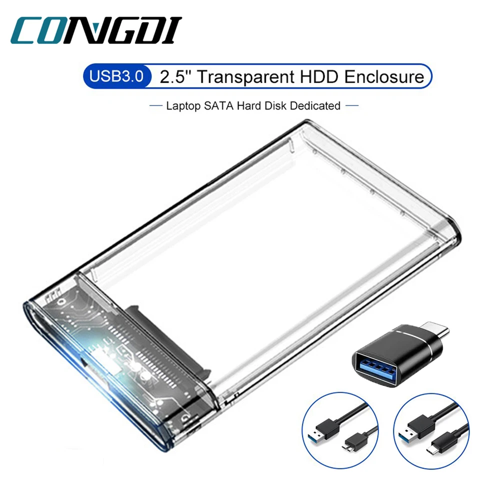 2,5 palca HDD SSD puzdro USB 3.0 Typ C Transparentné HDD Krytie ， Puzdro na externý disk na pevný disk pre notebook SATA Box SSD HardDisk Box