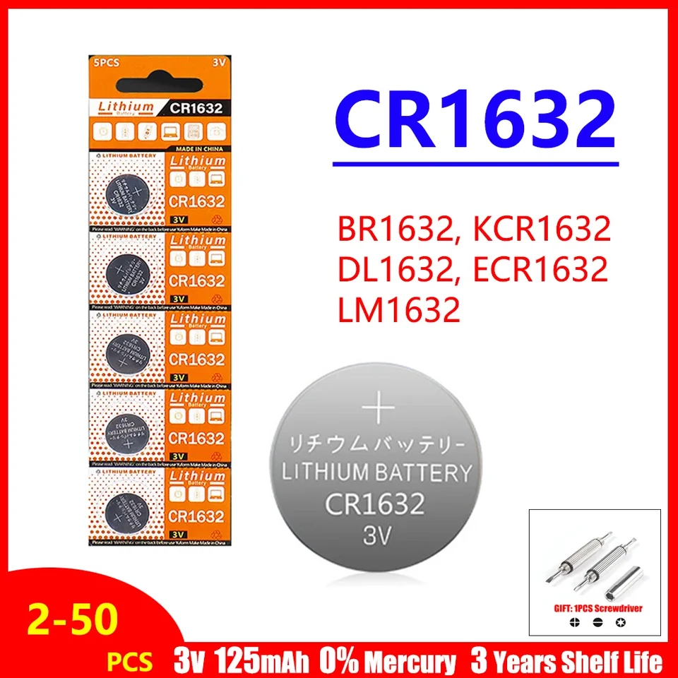 2-50ks CR1632 3V lítiová batéria 125 mAh CR 1632 DL1632 BR1632 LM1632 ECR1632 COIN BULIES BATKÉ