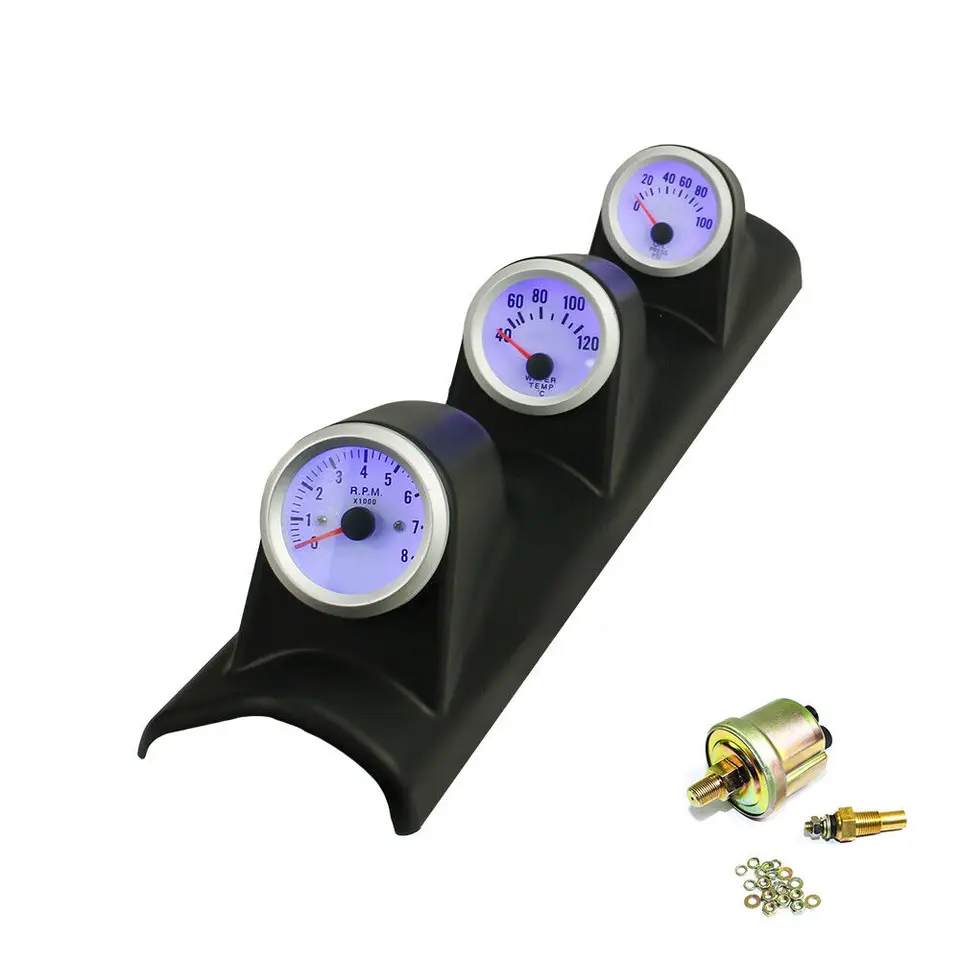 2 '' 52 mm modrá LED trojnásobná 3 rozchodová súprava Olej Olej Tachometer Temper Gromeer
