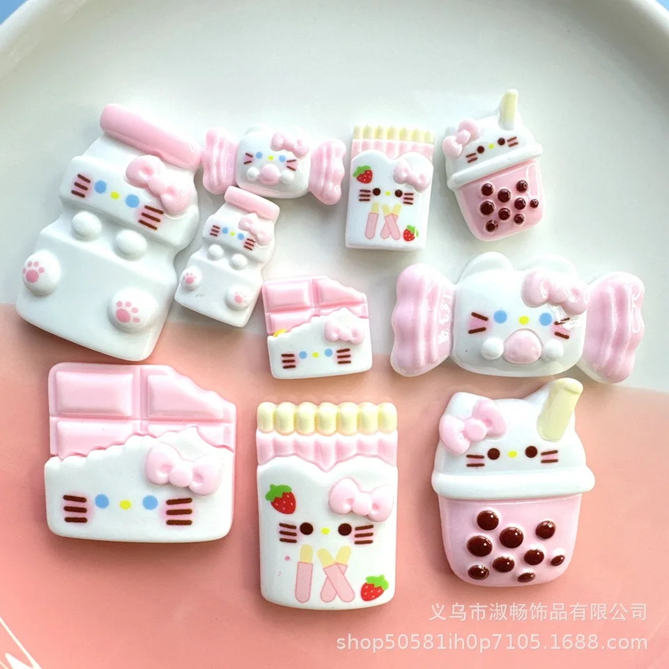 2/5ks Hello Kitty Stredná veľkosť práškový mliečny čaj čaj Karikatúra Figuár Miniatúrne DIY Crafty Dodávky živicovej flatback cabochóny