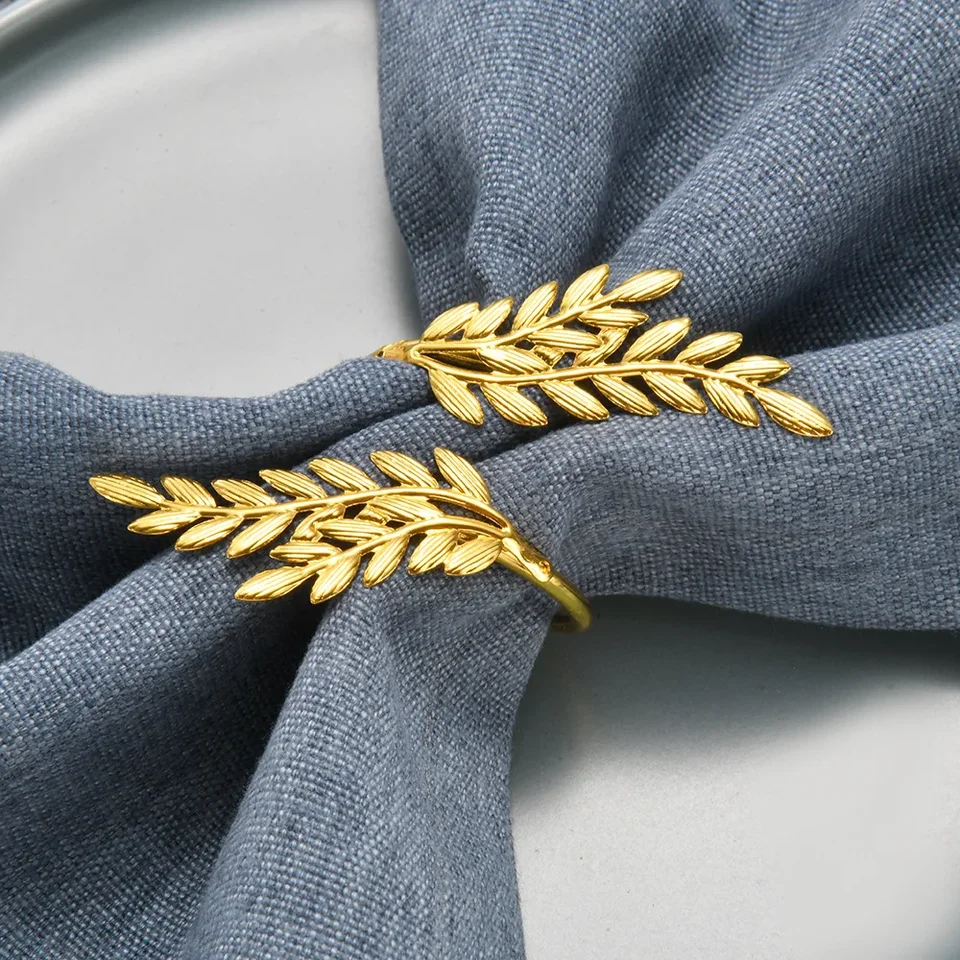 2/6ks Gold Leaf Brin Rings Rings Fall Stric Držiteľ na Vianoce Deň vďakyvzdania Svadba dinnigová dekorácia