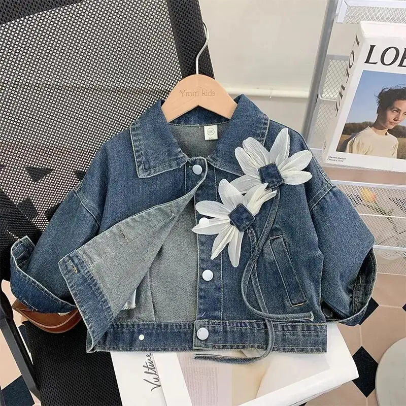 2-7 rokov dievčatá denim džínsové bunda nové módne detské deti Jean kabáty pre dievčatá roztomilé čipky Design Deti Outerwear Oblečenie