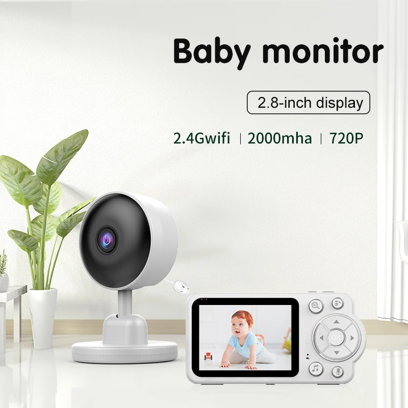 2,8 palcová obrazovka 720p Teplota detského monitora LuLaby Kŕmenie Pripomeňte detekciu krik detekcia opatrovateľka Nanny Cam Intercom Baby Camera