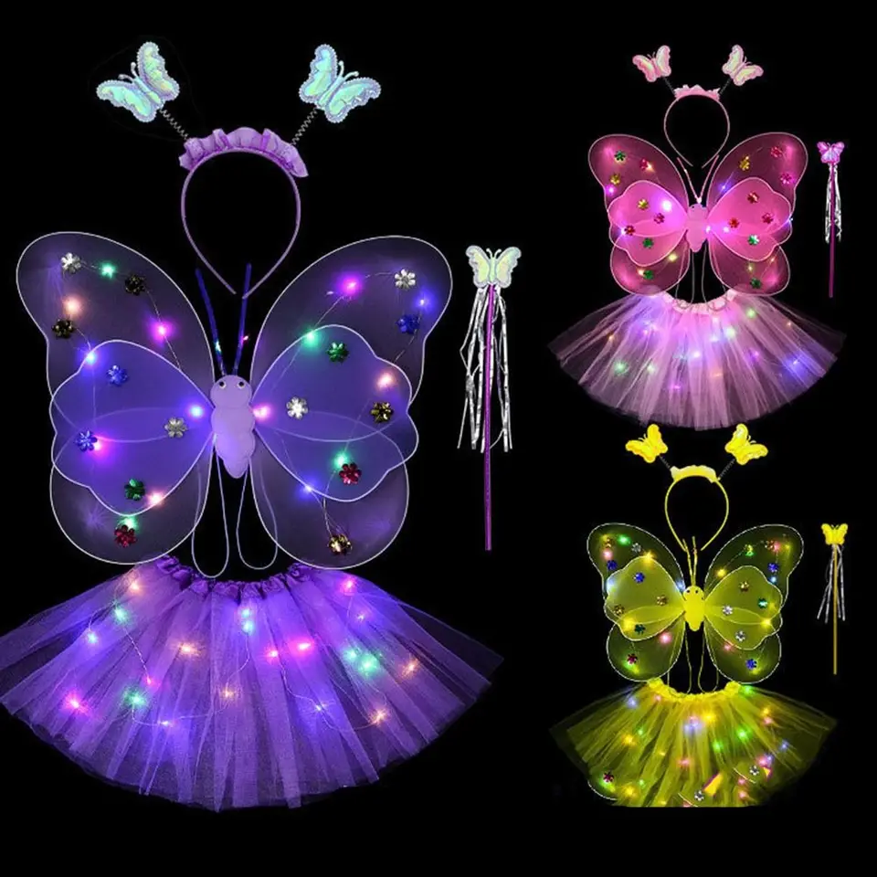 2-8y Kids Butterflies Princezná kostým Luminous rozprávkové krídlo narodeninové oslavy Halloween scény Obliekanie veľkonočných valentín Deň darček
