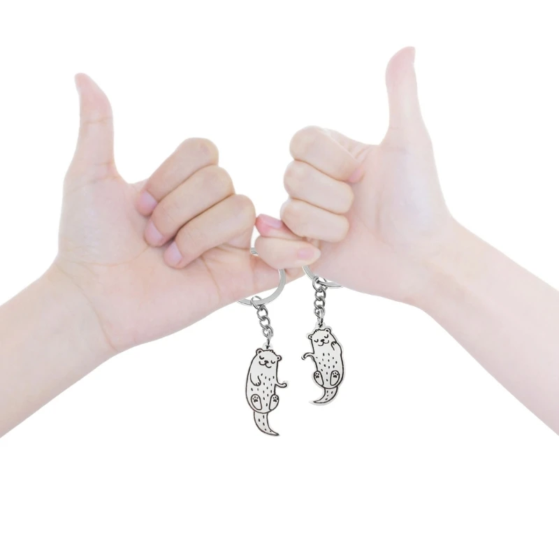 2 balenie Animal Keychain Set Car Keychain vydier držiak na kľúče z nehrdzavejúcej ocele Darček pre bestties a páry
