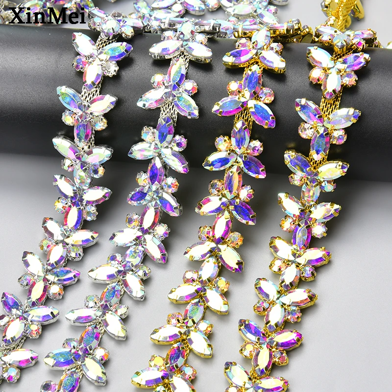 2 cm široký kvetinový sklenený kryštál Crystal Apparel retiazka kamienok s diamantom Diamant