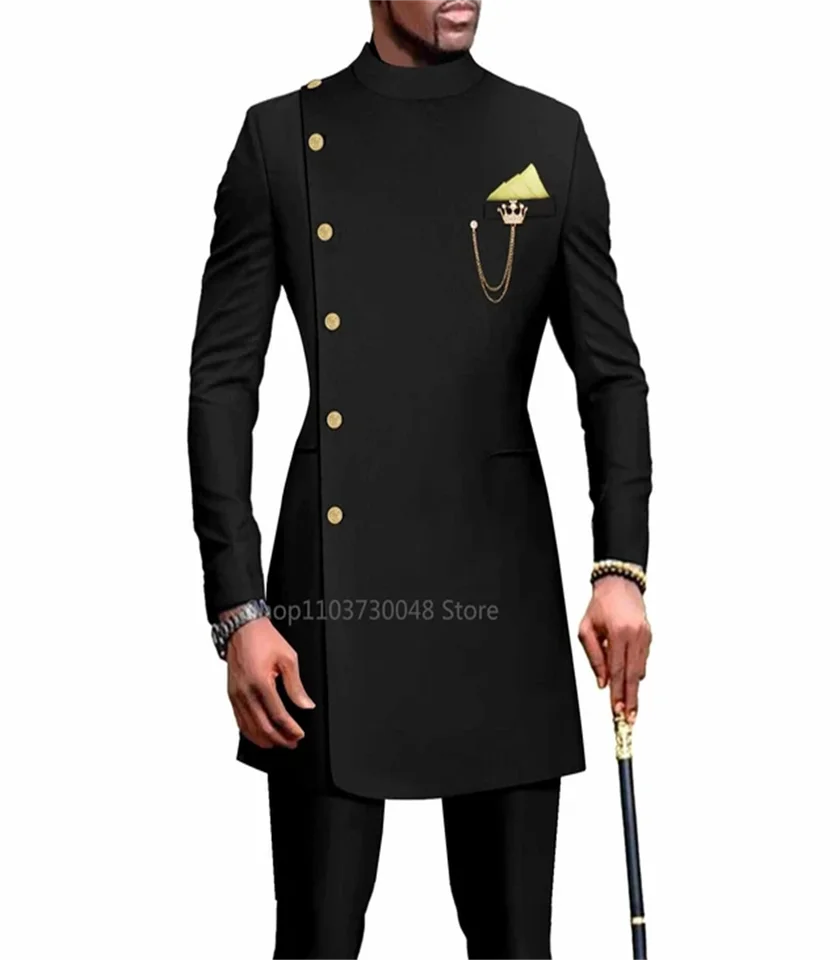 2 -dielny africký dizajn Slim Fit Solid Men Suits pre svadobné ženích Tuxedos Formálne obleky pre Prom Party Party