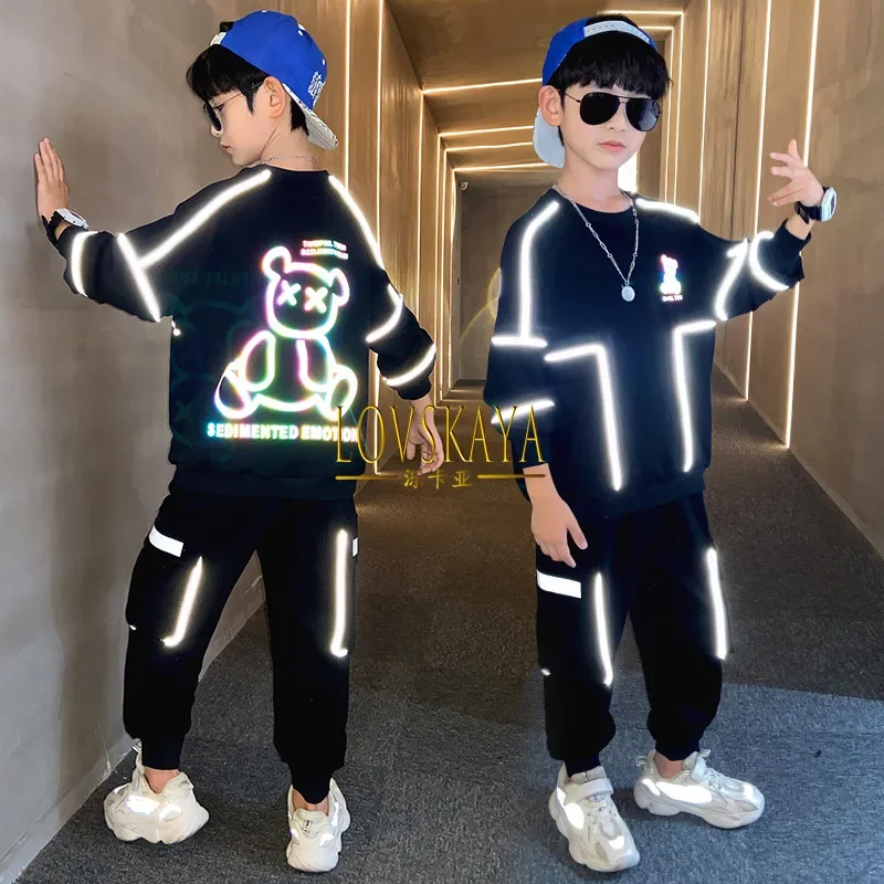 2 -dielny sveter a teplákové tepláky oblečené deti Reflexné medvedí pullover nohavice detské oblečenie Boys Sucsuit