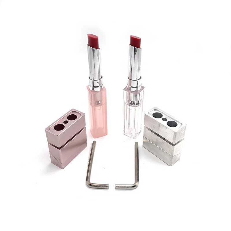 2 dierky 11,1 mm skosený kruh DIY rúž hliníkovú plesňu Lip Rouge Balzam Lipbalm make -up na výrobu nástroja Folm iba štvorcový otvor