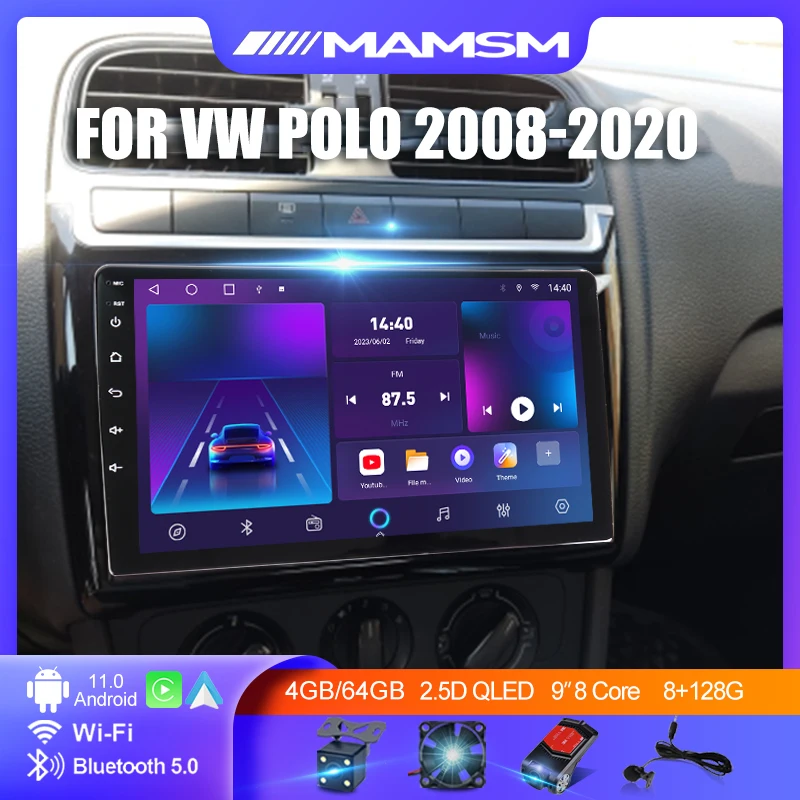2 DIN Android 12 AUTO RÁDIO pre Volkswagen VW Polo 5 Sedan 2008 - 2020 Multimediálny hráč CarPlay Stereo GPS DVD hlava 4G WiFi