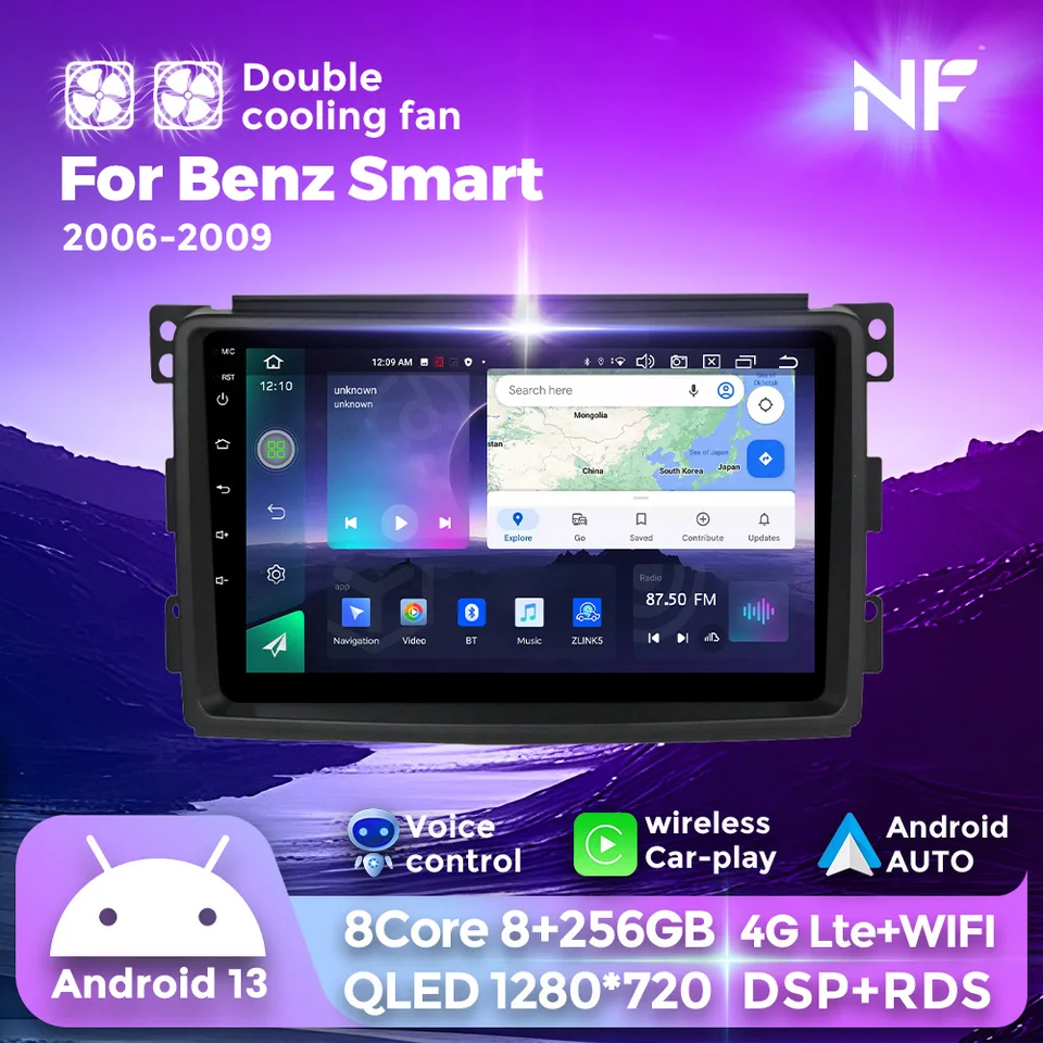 2 Din Android 12 Automobilové rádio pre Smart Fortwo 451 2005 - 2010 Multimedia Video Player GPS 4G CarPlay Auto Stereo RDS IP IPS Head Unit