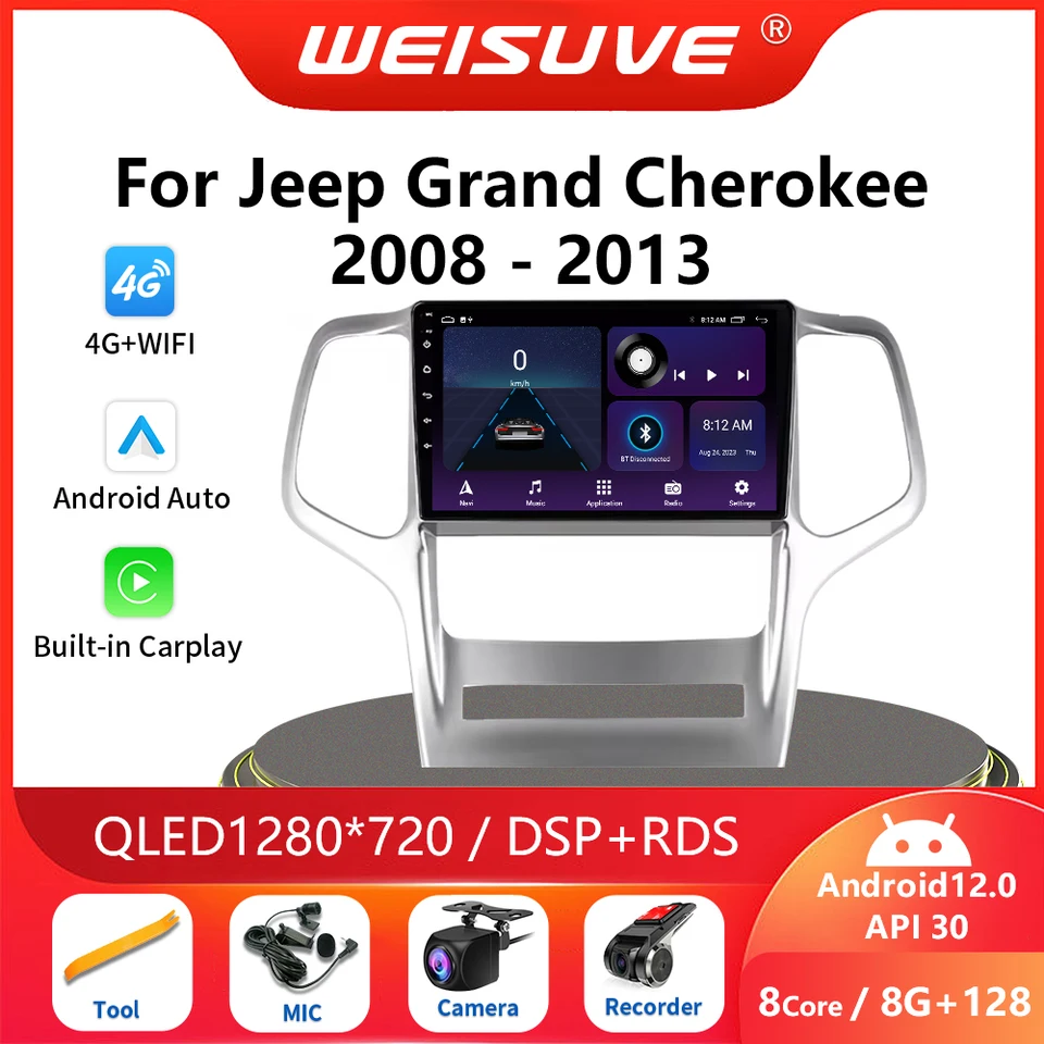 2 Din Android 13 Car Radio Multimedia Video Player pre Jeep Grand Cherokee 2008-2013 CarPlay Autoradio Stereo GPS 8Core WiFi DSP