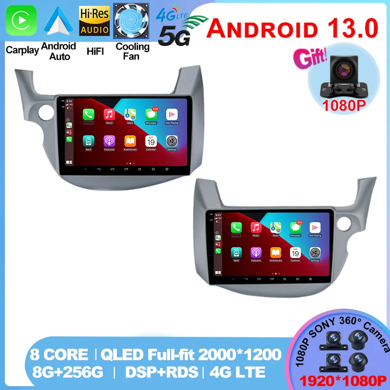 2 DIN Android 13 GPS Navigation Car Radio Multimedia pre Honda Fit Jazz 2007-2013 Autoradio Stereo 4G CARPLAY DVD Head Unit