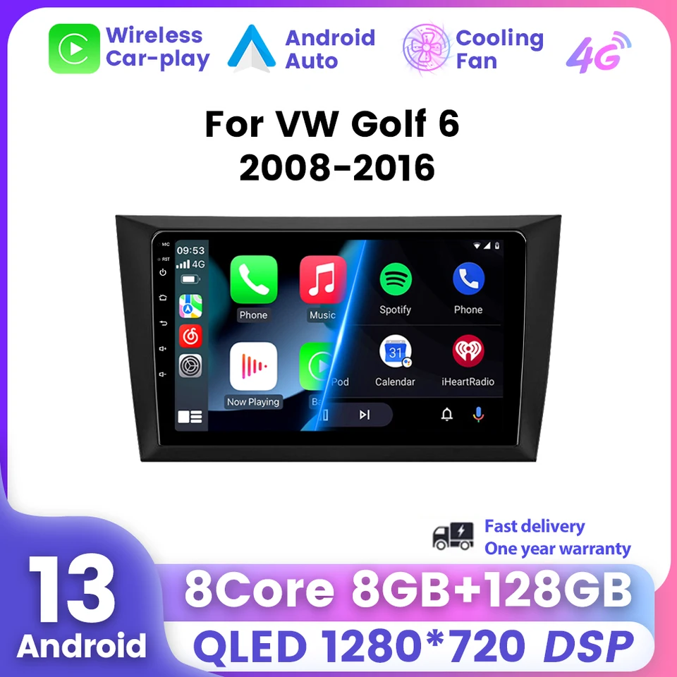 2 Din Android Auto Car Radio Multimedia Player CarPlay Navigation GPS Stereo pre VW Volkswagen Golf 6 2008-2016 4G RDS HEAD UNIT