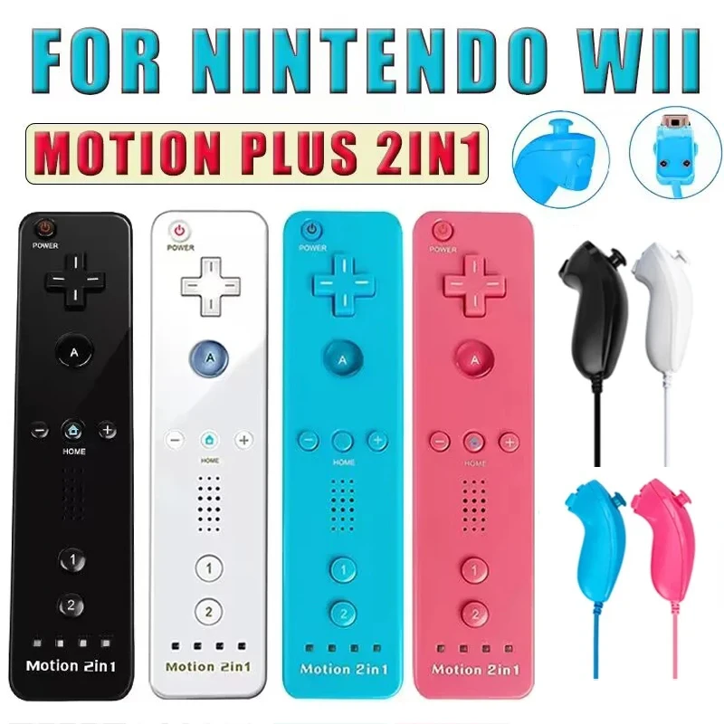 2 In 1 Motion Plus diaľkový ovládač pre diaľkový ovládač Wii s ovládačom Nunchuck pre ovládací prvok Nintendo Wii Games Control