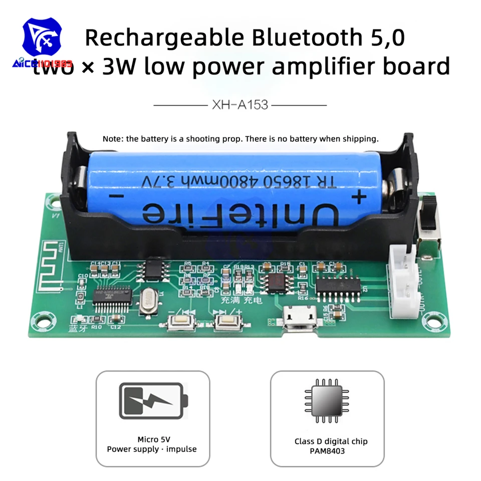 2 kanál XH-A153 lítiová batéria Bluetooth 5.0 Dual-Channel Stereo Low-Power Board 3W 3W+3W DC 5V PAM8403 pre reproduktor