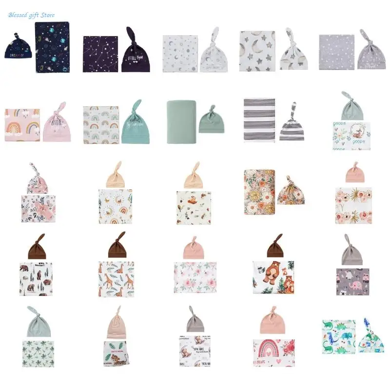 2 klice/set novorodencov Swaddles prikrývka dojčenská zábalová handrička s klobúkom priedušné dojčenské veci, rodové neutrálne pre dieťa
