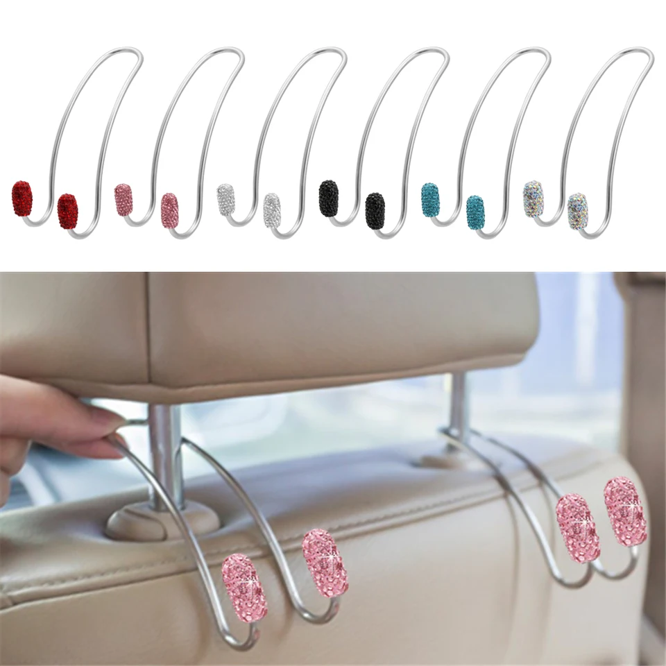 2 ks autosedačky chrbta háčikov Organizátori Bling Diamond Car Sedanrest Bag Herts Strong Universal Auto Auto zadné sedadlá háčiky