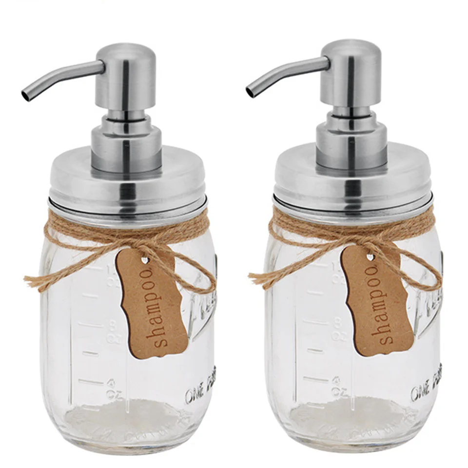 2 ks mydlové výdajne veka z nehrdzavejúcej ocele prefúknutia kvapalina Pump Rust Proof Lotion Mason Jar